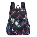 Trendy Butterfly Printed Double Zipper Embellishment Black Waterproof Nylon Casual Backpack 28*13*32 CM