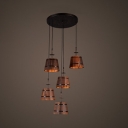 Vintage Brown Pendant Lamp Barrel 5 Lights Wood Suspension Light with Linear/Round Canopy for Bar