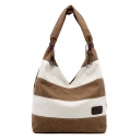 Trendy Color Block Stripe Pattern Canvas Shopping Bag Tote 32*14.5*40 CM
