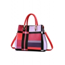 New Fashion Color Block Stripe Plaid Pattern Commuter Shoulder Handbag 30*13*24 CM