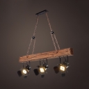 Industrial Angle Adjustable Island Lamp Wood 3 Heads Black Spot Light for Shop Restaurant
