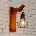 Metal Bulb Cage Wall Light 1 Light Antique Style Hanging Wall Lamp in Brown for Restaurant