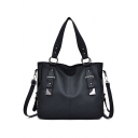 Fashion Solid Color Rivet Embellishment Leather Tote Shoulder Bag for Work 34*12*28 CM
