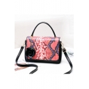 Trendy Snakeskin Pattern Floral Embellishment Crossbody Satchel Handbag 27*12*18 CM