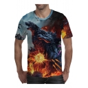 Popular King of the Monsters Cool 3D Animal Print Round Neck Short Sleeve T-Shirt