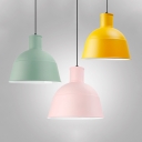 Modern Nordic Dome Pendant Light Metal One Light Green/Pink/Yellow Hanging Lamp for Dining Table