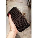 Simple Fashion Solid Color Ruffled Embellishment Party Clutch Pleated Evening Bag