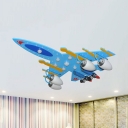 Modern Light Blue Ceiling Mount Light Airplane 4 Heads Glass Ceiling Lamp with White Lighting for Teen
