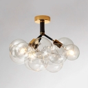 Modern Bubble Semi Flush Ceiling Light 3/4/6 Lights Clear Glass Ceiling Lamp in Black/Brown for Cafe