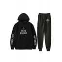 Popular Sword Letter NOT TODAY Print Casual Hoodie with Loose Fit Sweatpants Two-Piece Set