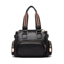Designer Striped Strap Flat Pocket Front Satchel Handbag Shoulder Bag with Side Pockets 30*15*24 CM