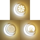 Acrylic Round LED Sconce Light Lovely White Wall Light with Moon in Warm for Girl Boy Bedroom