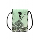 National Style Figure Butterfly Printed Green Crossbody Cell Phone Purse for Women 12*2*18 CM