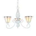 3 Lights Cone Pendant Lights Tiffany Style Glass Chandelier in White for Restaurant Bedroom