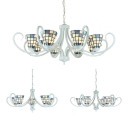 Tiffany Style Cone Chandelier Glass 5/6/8 Lights Blue Suspension Light for Living Room