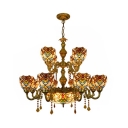 Dome Shade Hanging Lamp 15 Lights Tiffany Style Stained Glass Hanging Lamp with Crystal for Villa