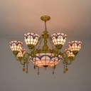 Stained Glass Dome Chandelier 9 Lights Tiffany Style Antique Hanging Light for Dining Room