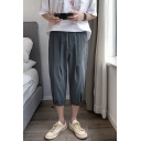 Guys Retro Chinese Style Drawcord Cuff Loose Fit Tapered Pants Cropped Linen Pants