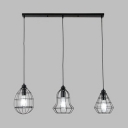 Black Wire Frame Hanging Light 3 Lights Antique Style Metal Island Lamp for Living Room