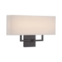 Traditional White LED Wall Sconce Rectangle Shade 2 Lights Fabric Wall Light for Hallway Stair