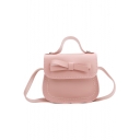 Lovely Plain Bow-Knot Embellishment Mini PU Leather Crossbody Satchel Bag For Kids 11*11*6 CM
