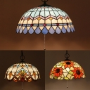 Stained Glass Bowl Pendant Lamp with Pull Chain 16 Inch Vintage Style Hanging Light for Bar
