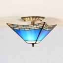 Nautical Craftsman Semi Flush Mount Light 1 Light Glass Ceiling Lamp in Blue for Living Room