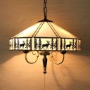 Rustic Style Tent Hanging Light with Deer & Pull Chain Glass Ceiling Light for Living Room