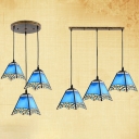 Blue Craftsman Pendant Light 3 Heads Nautical Style Glass Ceiling Light for Study Room