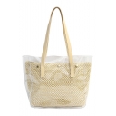 New Trendy Plain Transparent Straw Shoulder Tote Bag Beach Bag 40*30*11 CM