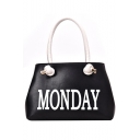 Trendy Letter MONDAY Printed PU Leather Crossbody Tote Bag 30*19*11 CM