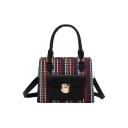 Chic Colorblock Stripe Pattern Flat Pocket Front Satchel Shoulder Handbag 23*16*10 CM