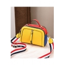 Trendy Creative Color Block Striped Strap Zipper Embellishment School Satchel Bag Shoulder Messenger Bag 23*10*16 CM
