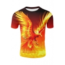 Cool 3D Fire Phoenix Printed Round Neck Short Sleeve Red Regular Fit T-Shirt