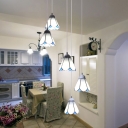 Simple Style White Ceiling Pendant Conical Shade 5 Lights Glass Swirl Hanging Light for Stair
