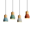 Nordic Style Pendant Light Single Head Cement & Wood Hanging Lamp in Blue/Gray/Green/Red for Hallway