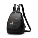 Stylish Deer Grass Embroidery Pattern Rhinestone Embellishment Black Casual Bag College Backpack 22*9*28 CM