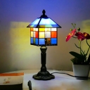 Tiffany Creative Multi-Color Desk Light House Shape One Light Glass Resin Table Light for Study Room