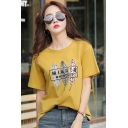 Summer Simple Leaf Letter Printed Round Neck Short Sleeve Casual Loose Cotton T-Shirt