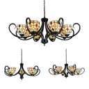 Villa Hotel Bowl Chandelier Glass Metal 5/6/8 Lights Tiffany Style Rustic Hanging Lamp with Colorful Jewelry