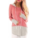 Women's Fashion Colorblock Long Sleeve Patchwork Drawstring Hoodie