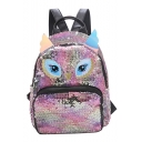 New Fashion Cartoon Night Owl Print Sequin Travel Backpack for Girls 29*24*11 CM