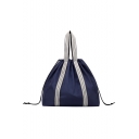 Fashion Color Block Striped Shoulder Strap Nylon Drawstring Shoulder Bag Backpack 44*20*44 CM