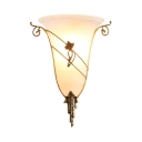 Frosted Glass Cone Shade Sconce Light with Flower Bedroom 1 Light Rustic Style Wall Lamp in White