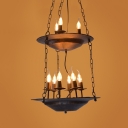 Rust Fake Candle Pendant Light 2-Tier 9 Lights Vintage Style Chandelier for Restaurant