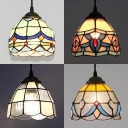 Tiffany Style Suspension Light Bowl Shade Single Light Stained Glass Ceiling Light for Hallway