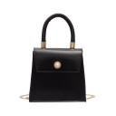 Trendy Plain Pearl Embellishments Top Handle Satchel Handbag for Women 18*5*17 CM