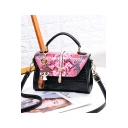 Trendy Color Block Snakeskin Pattern Ribbon Girl Pendant Decoration Satchel Shoulder Handbag 22*10*15 CM