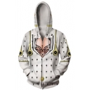 New Stylish Comic Cosplay Costume White Zip Up Loose Casual Drawstring Hoodie