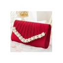 Hot Fashion Plain Ruffled Pearl Rhinestone Embellishment Clutch Handbag 27*5*15 CM